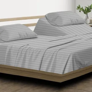 Top Split King Sheets for Adjustable Bed - 100% Egyptian Cotton 1000 TC Sheets for Sleep Number Bed 34" Flex Top - 18" Inch Deep Pocket 4Pcs Sheet Set, Silver Stripe