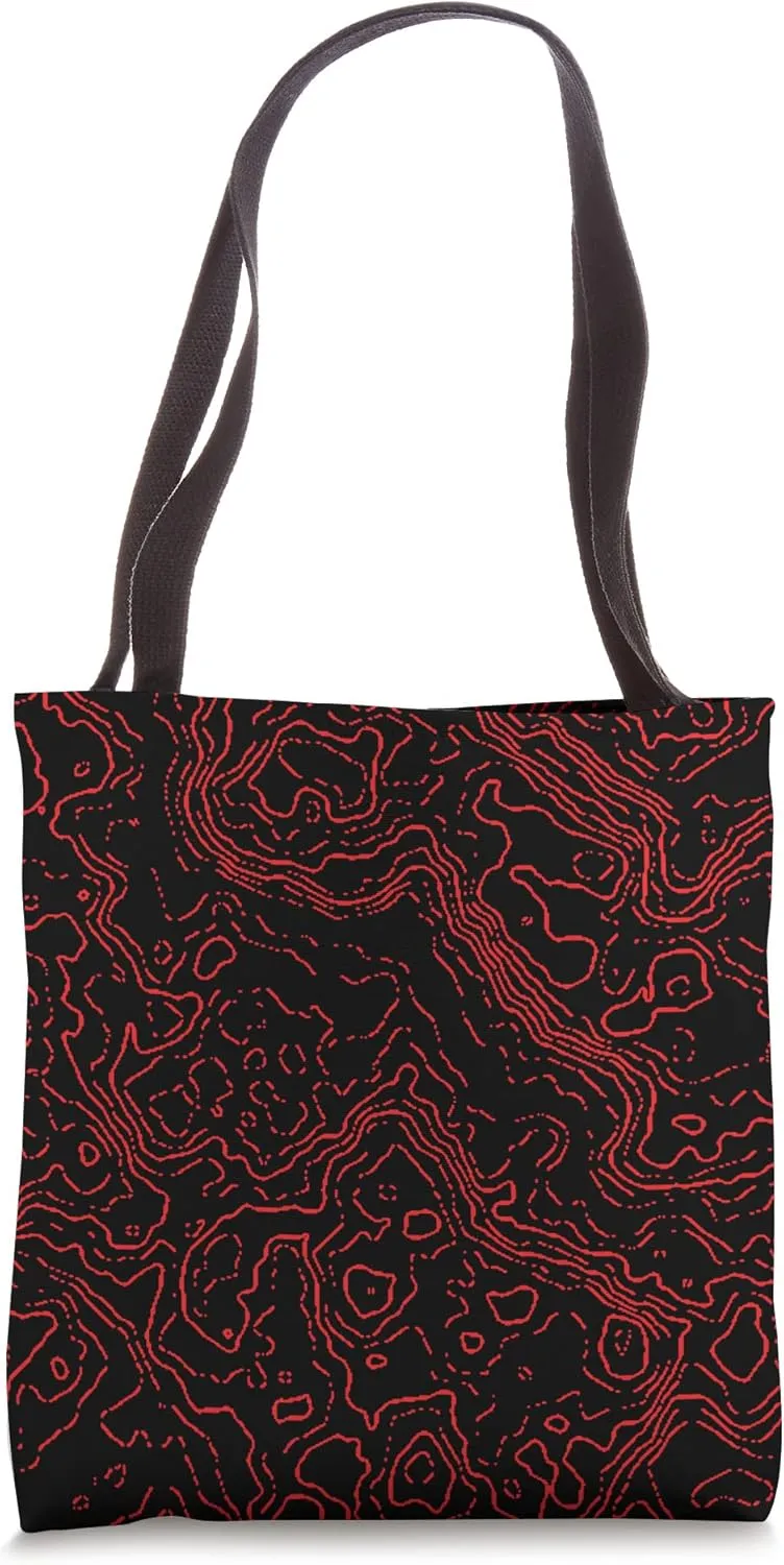 Topography Black & Red Abstract Pattern Topographic Map Tote Bag