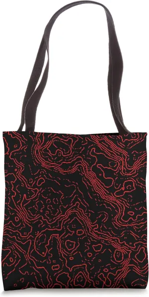 Topography Black & Red Abstract Pattern Topographic Map Tote Bag