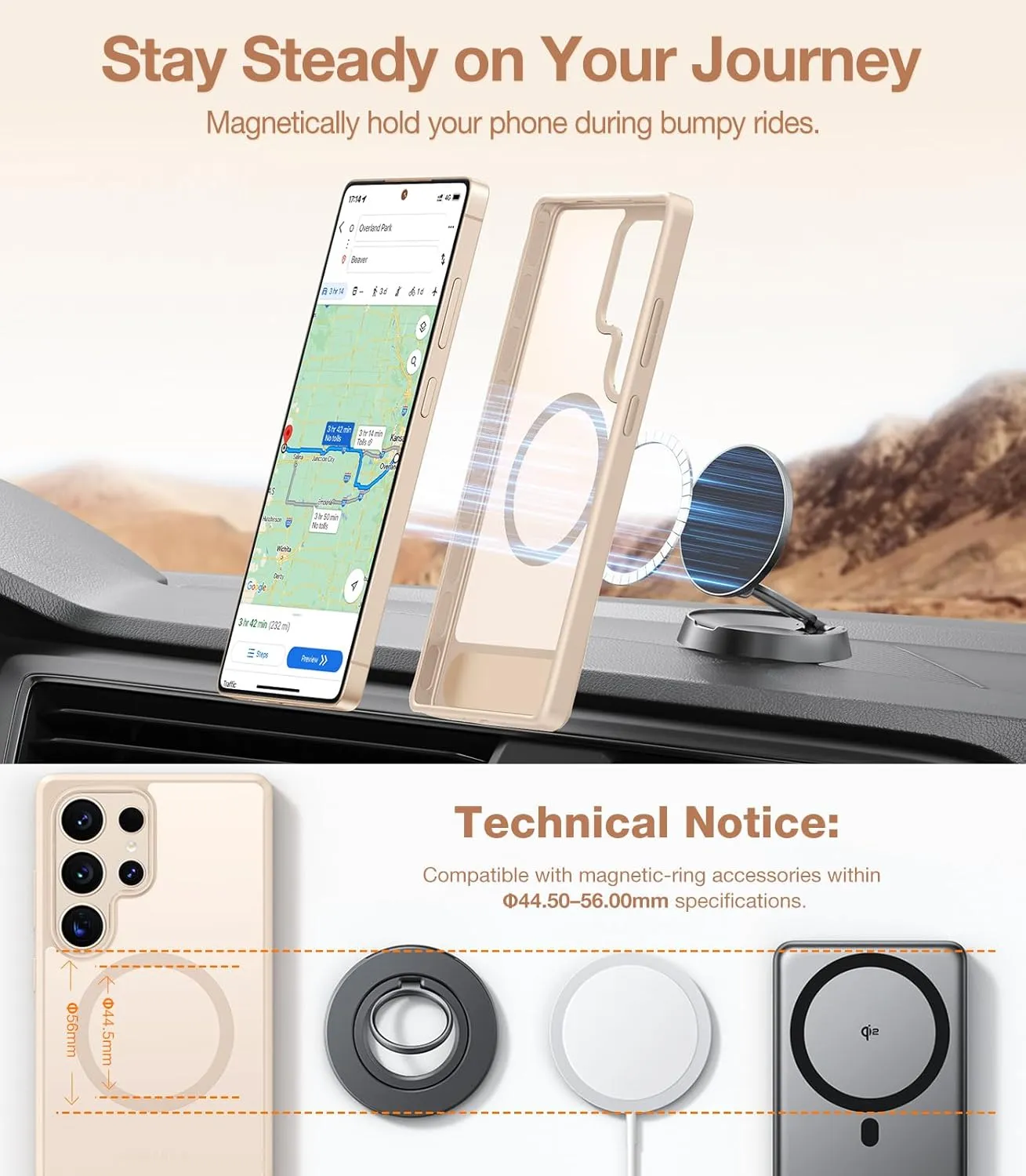 TORRAS Strong Magnetic & Seamless Stand for Samsung Galaxy S25 Ultra Case, Fit for MagSafe, Mil-Grade Drop Protection, Adjustable Kickstand for Samsung Galaxy S25 Ultra Case, Slim Matte Soft Gold