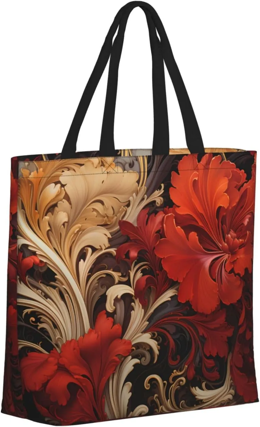 Tote Bag for Women Delicate Brown Pattern Shoulder Bag with Zipper Handbag Large Capacity Reusable Grocery Bag
