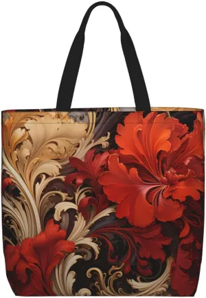 Tote Bag for Women Delicate Brown Pattern Shoulder Bag with Zipper Handbag Large Capacity Reusable Grocery Bag