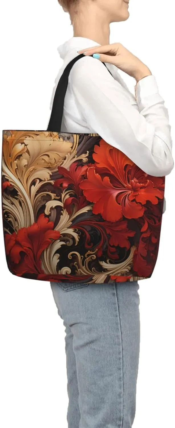 Tote Bag for Women Delicate Brown Pattern Shoulder Bag with Zipper Handbag Large Capacity Reusable Grocery Bag