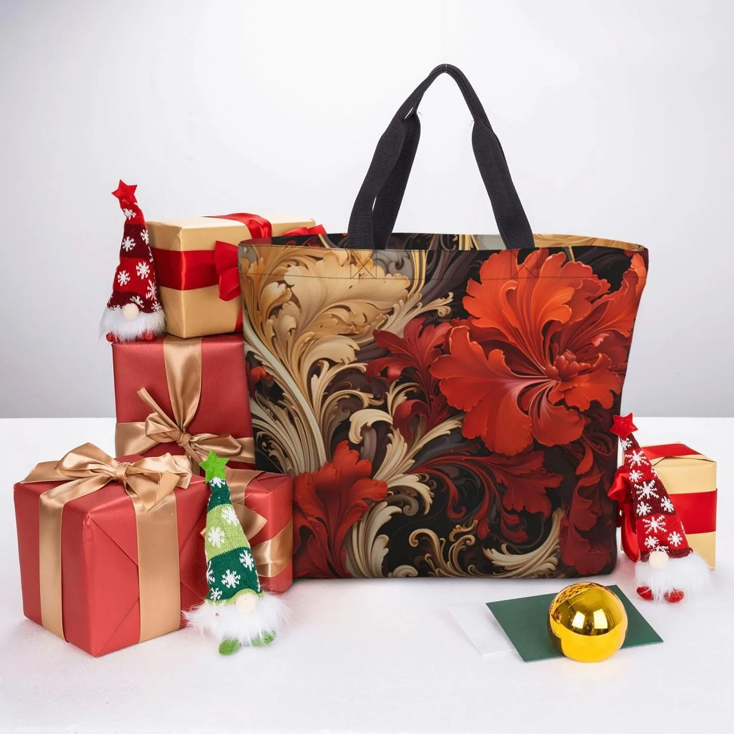 Tote Bag for Women Delicate Brown Pattern Shoulder Bag with Zipper Handbag Large Capacity Reusable Grocery Bag