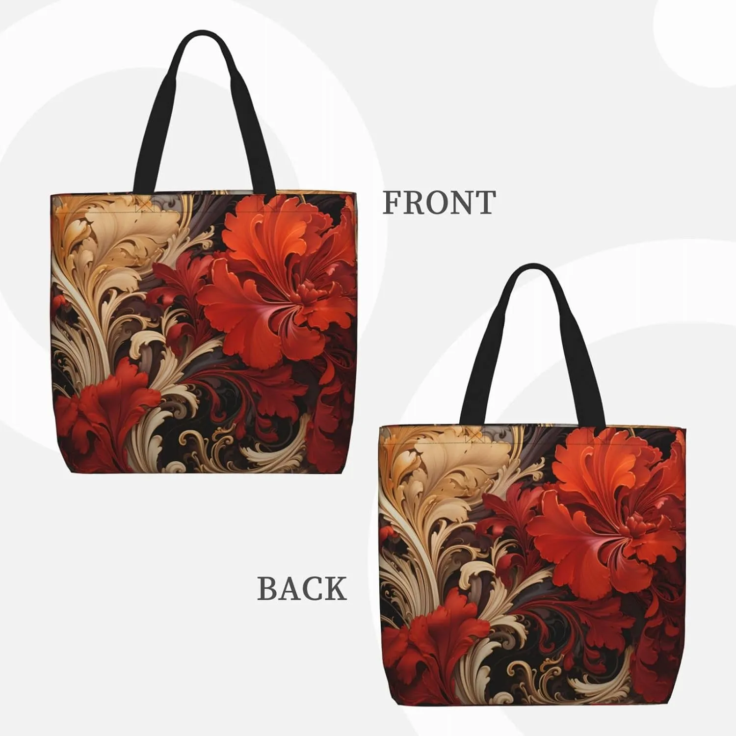 Tote Bag for Women Delicate Brown Pattern Shoulder Bag with Zipper Handbag Large Capacity Reusable Grocery Bag