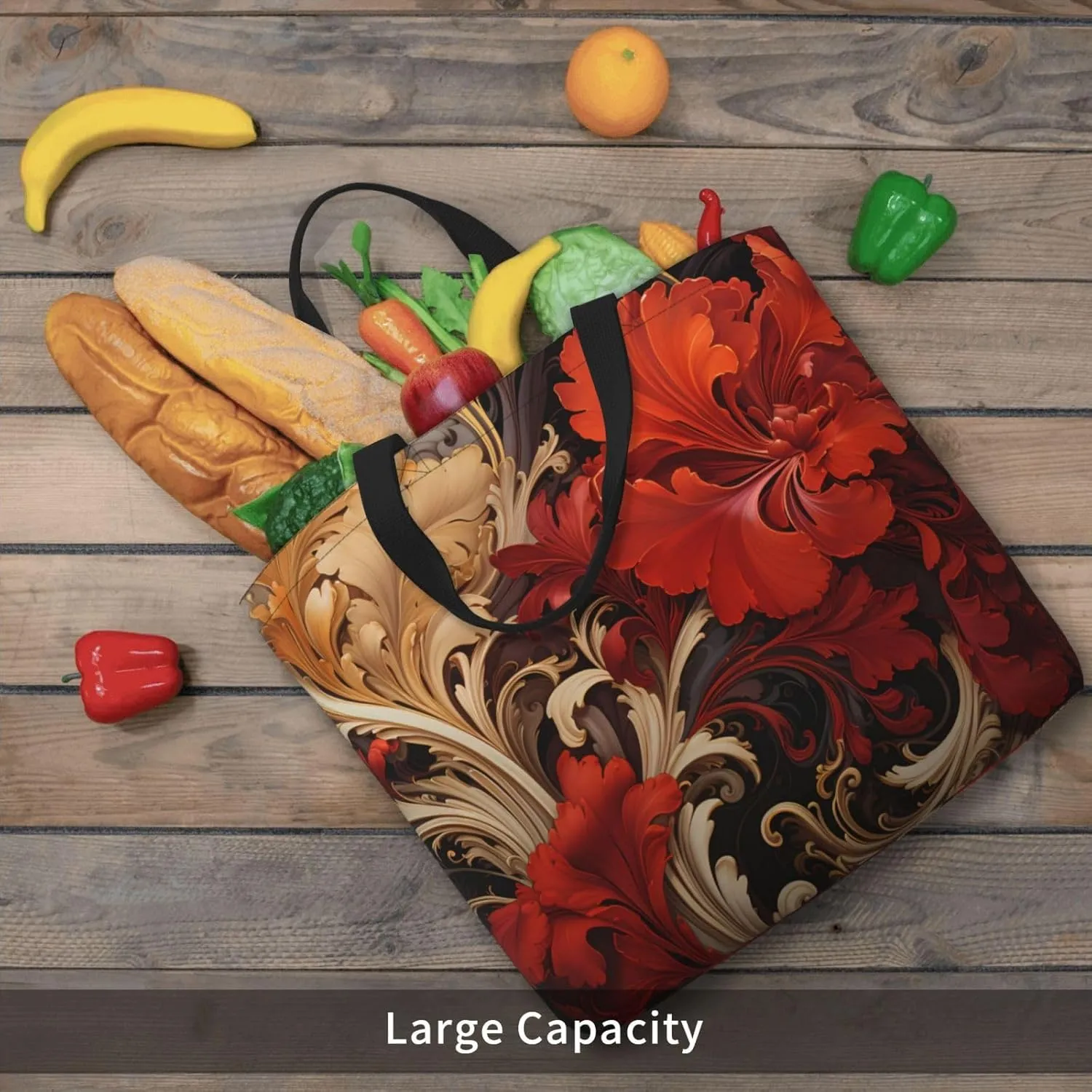 Tote Bag for Women Delicate Brown Pattern Shoulder Bag with Zipper Handbag Large Capacity Reusable Grocery Bag