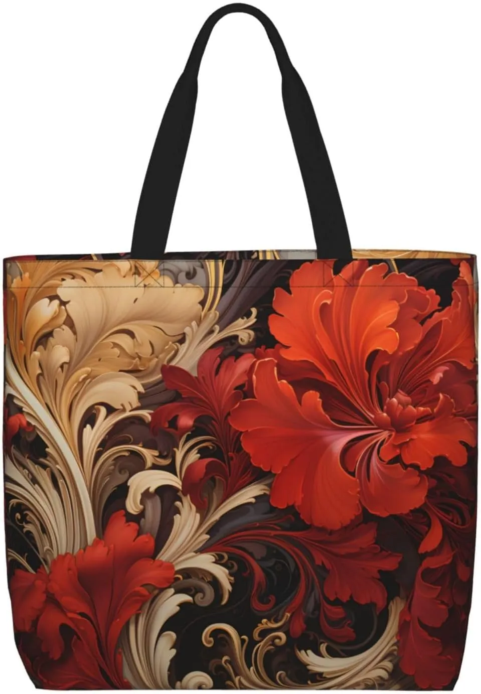 Tote Bag for Women Delicate Brown Pattern Shoulder Bag with Zipper Handbag Large Capacity Reusable Grocery Bag