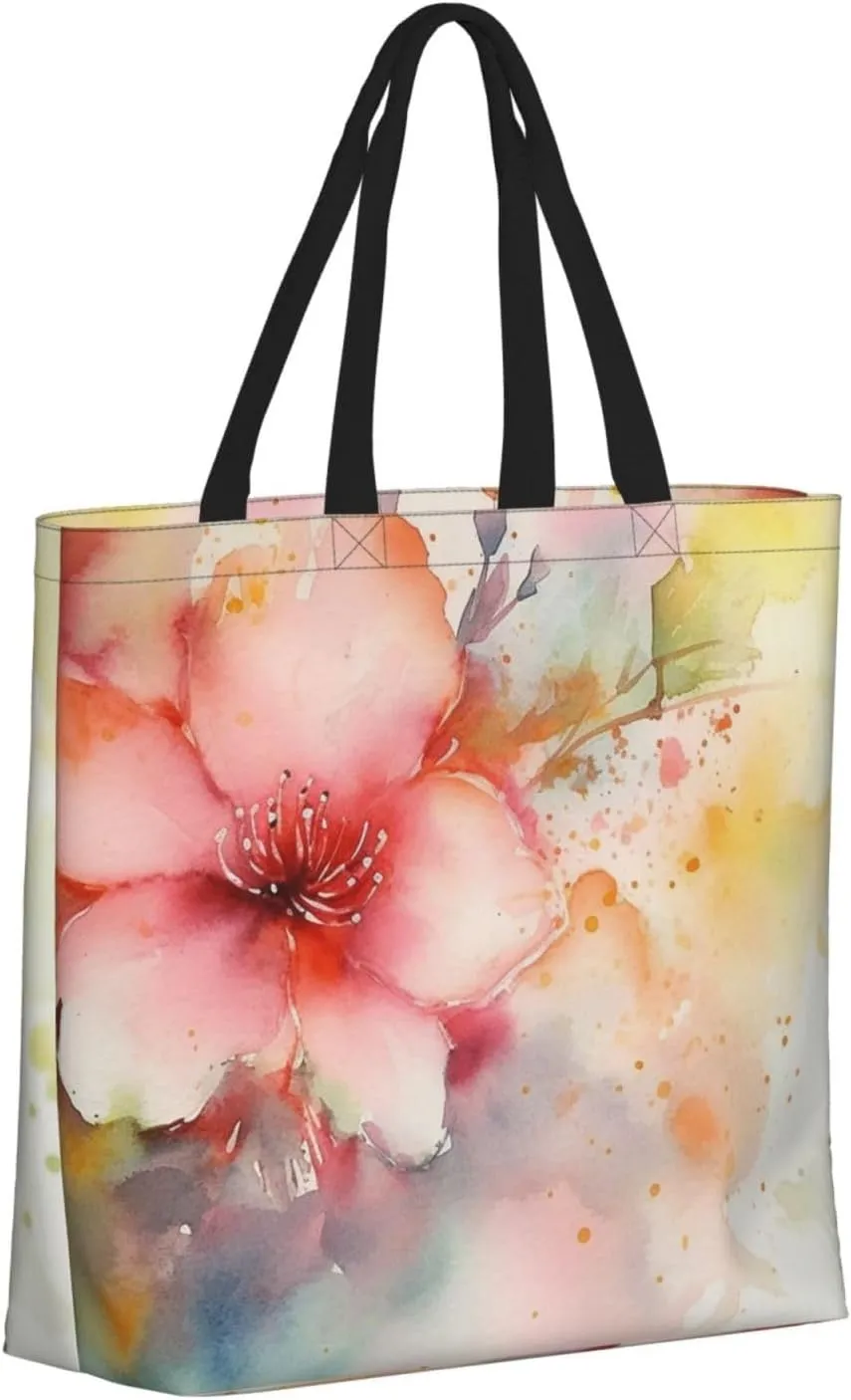Tote Bag for Women Flower watercolor Shoulder Bag with Zipper Handbag Large Capacity Reusable Grocery Bag