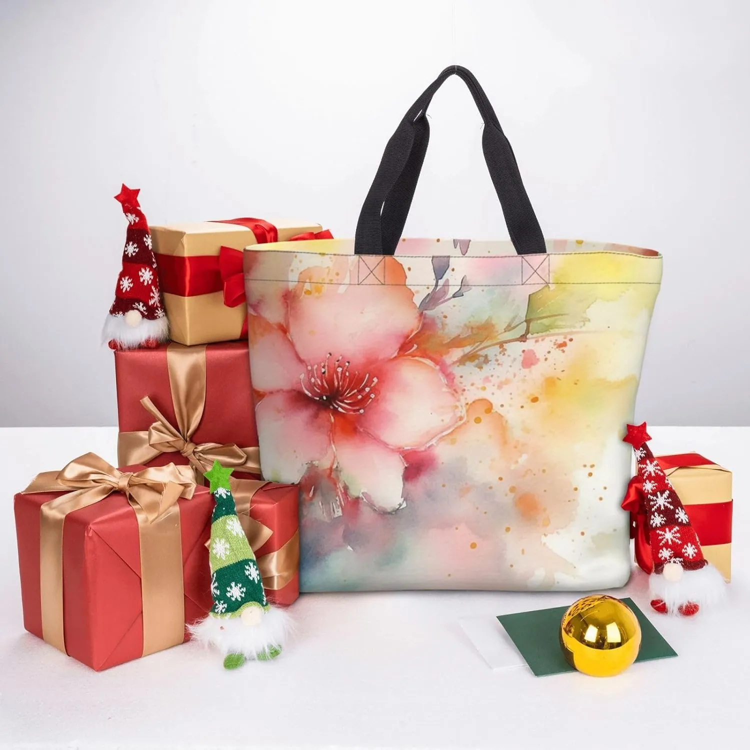Tote Bag for Women Flower watercolor Shoulder Bag with Zipper Handbag Large Capacity Reusable Grocery Bag