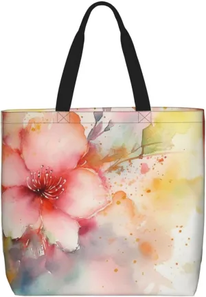 Tote Bag for Women Flower watercolor Shoulder Bag with Zipper Handbag Large Capacity Reusable Grocery Bag