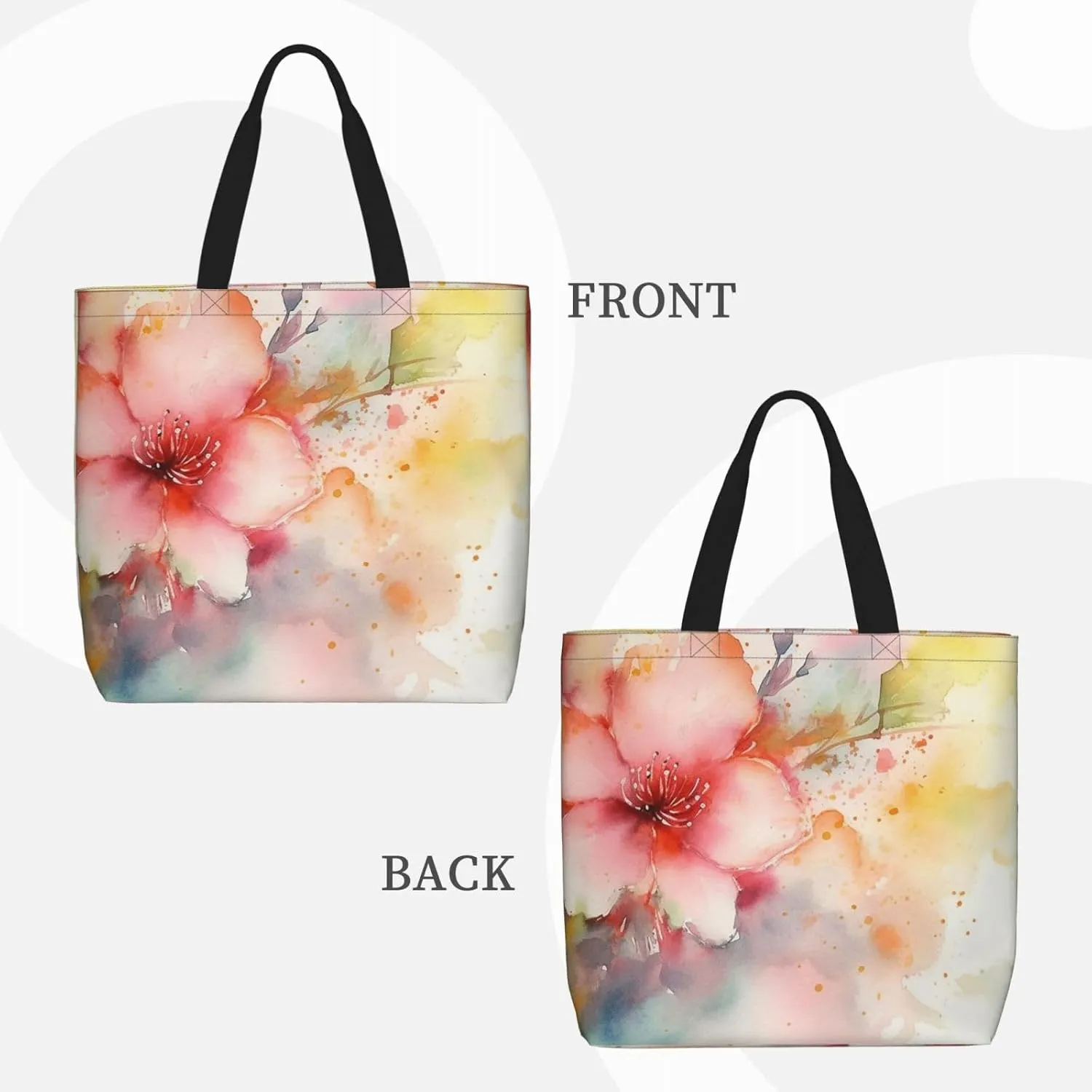 Tote Bag for Women Flower watercolor Shoulder Bag with Zipper Handbag Large Capacity Reusable Grocery Bag