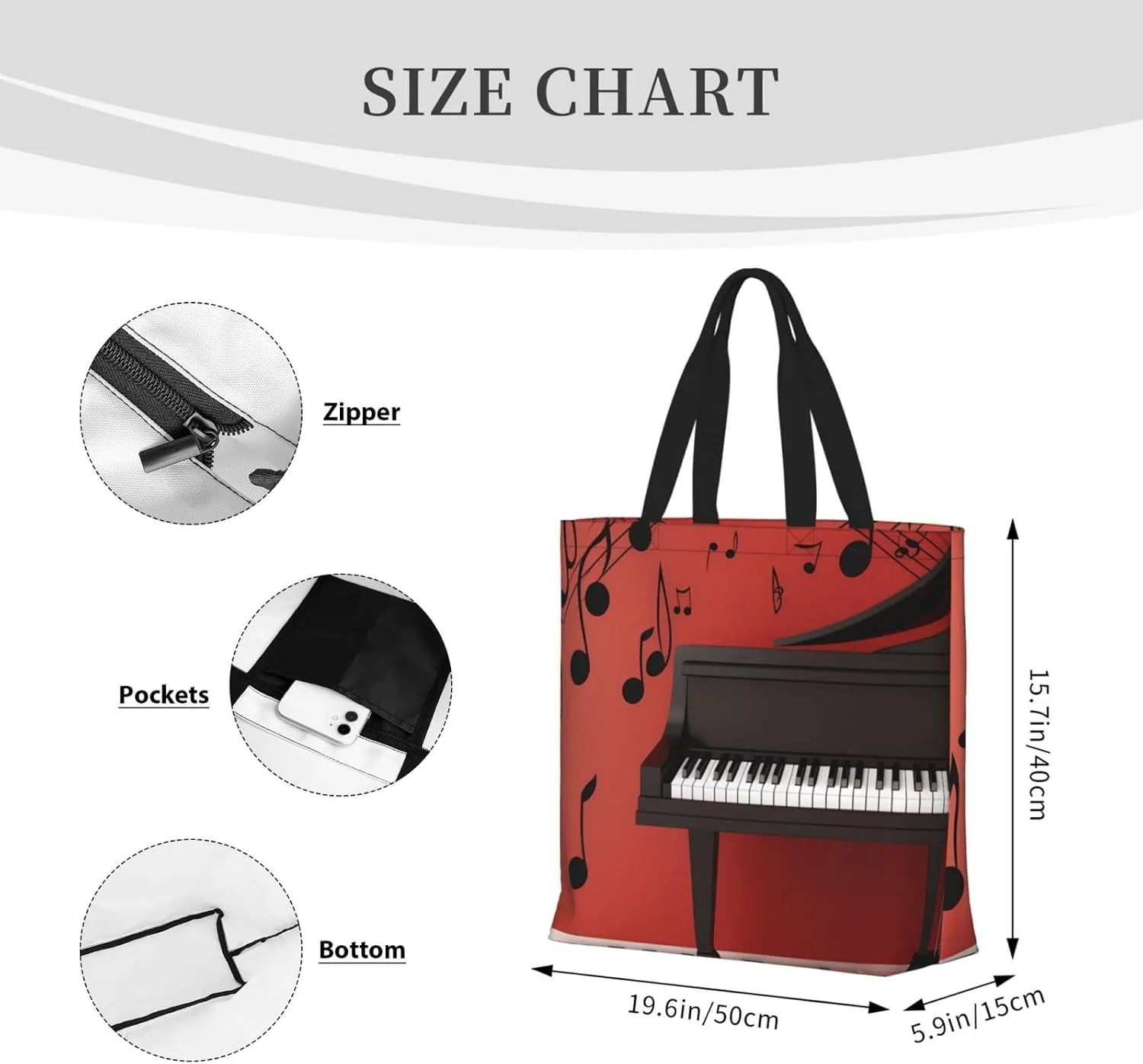 Tote Bag for Women Plaid Red and Black Shoulder Bag with Zipper Handbag Large Capacity Reusable Grocery Bag