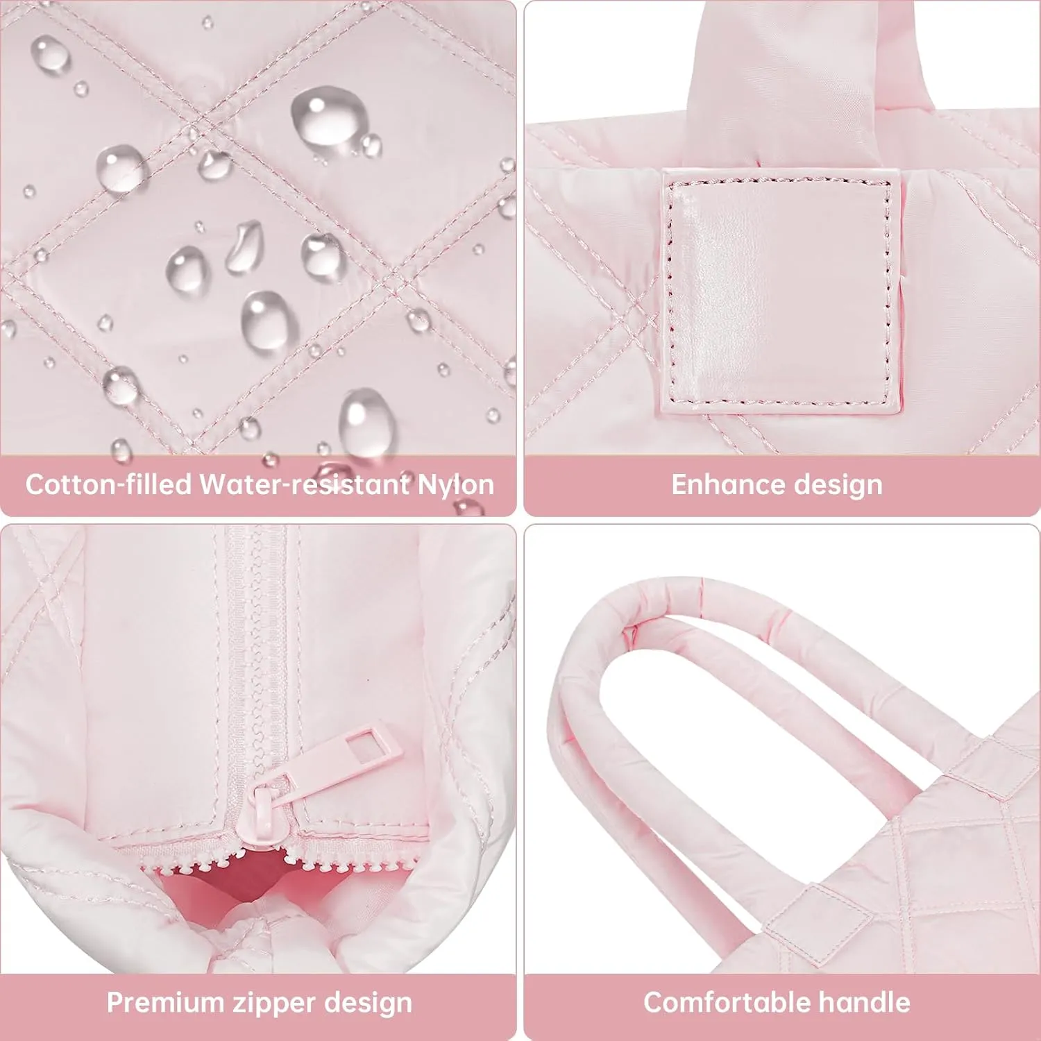 Tote Bag for Women, Puffer Bag with 15.6 Inch Compartment and Multi Pocket for Travel, Work, Gym