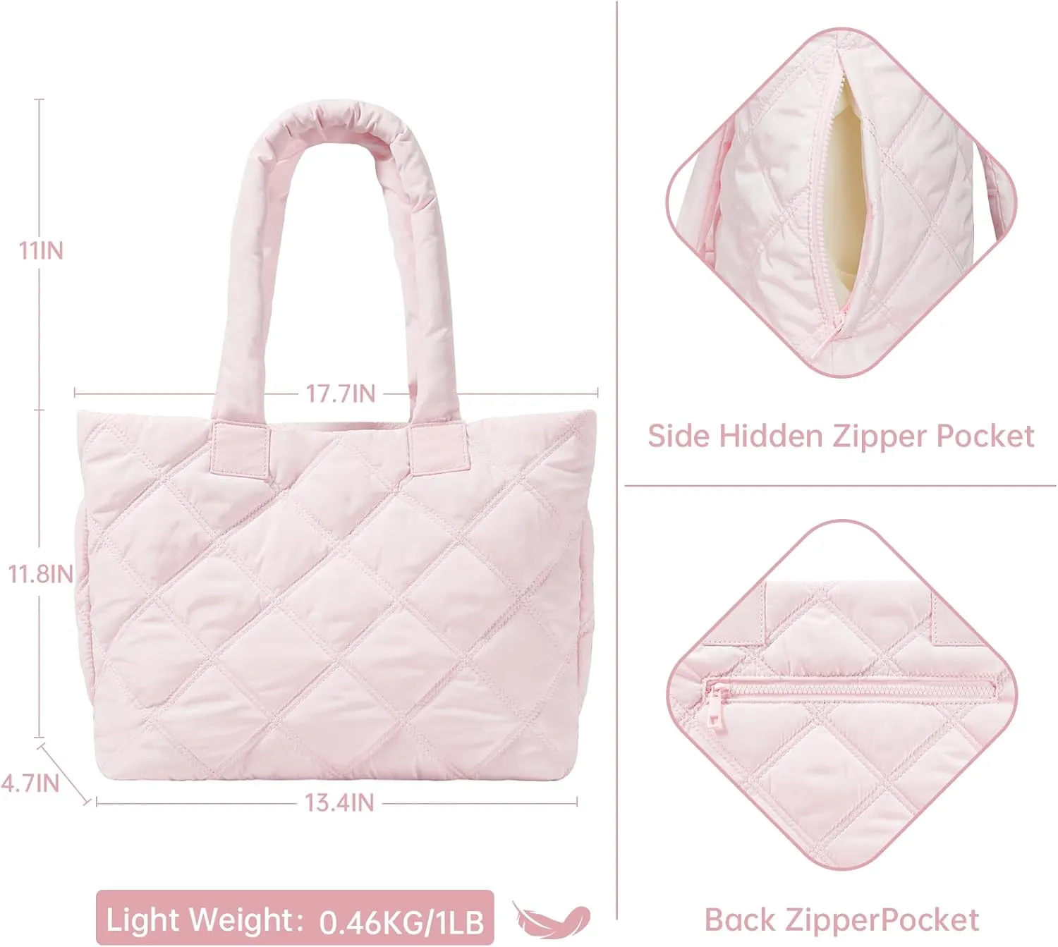 Tote Bag for Women, Puffer Bag with 15.6 Inch Compartment and Multi Pocket for Travel, Work, Gym