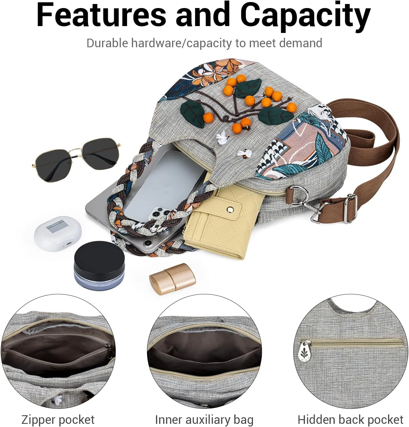 Tote Bag With Zipper, Small Crossbody Bags for Women Trendy, Hand-Woven Shoulder Handbags for Women