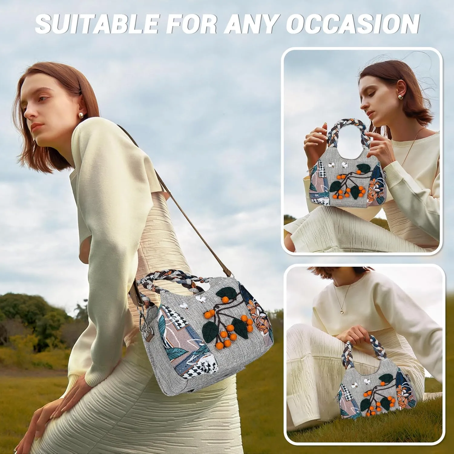 Tote Bag With Zipper, Small Crossbody Bags for Women Trendy, Hand-Woven Shoulder Handbags for Women