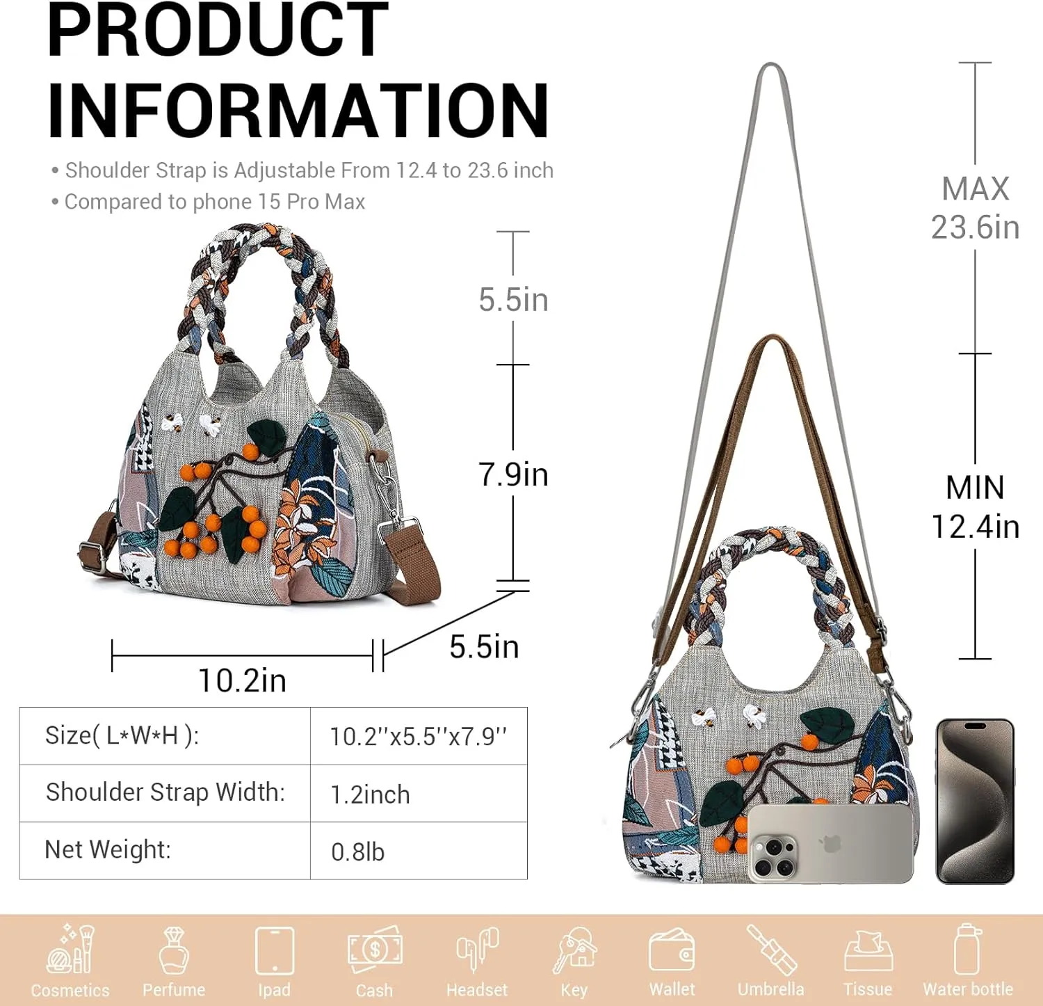 Tote Bag With Zipper, Small Crossbody Bags for Women Trendy, Hand-Woven Shoulder Handbags for Women