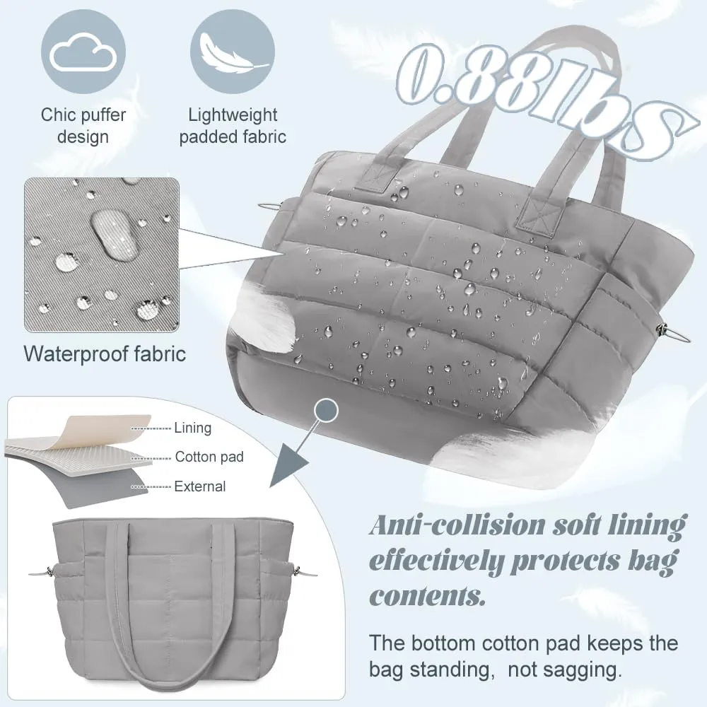 Tote Bags For Women Puffer Shoulder Bag with Zipper Quilted Satchel Handbags For Work,Travel, Gym, Light Waterproof