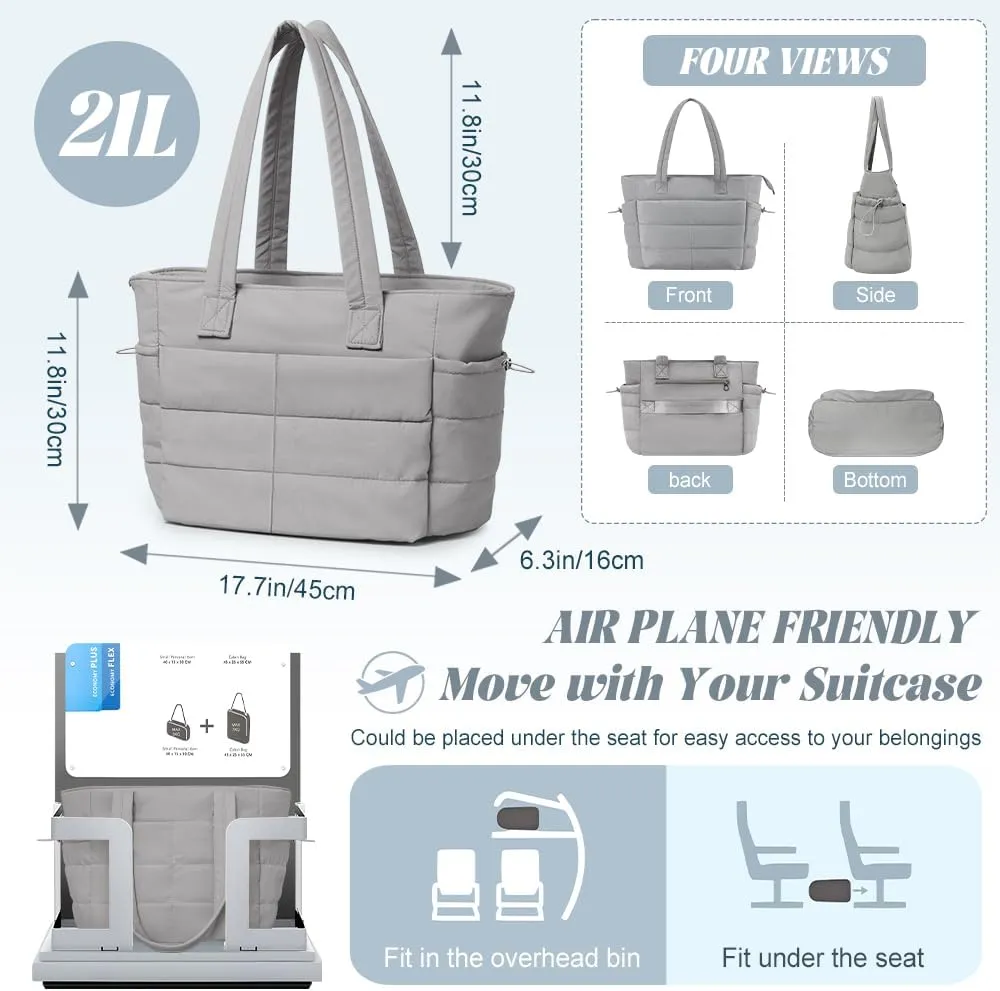 Tote Bags For Women Puffer Shoulder Bag with Zipper Quilted Satchel Handbags For Work,Travel, Gym, Light Waterproof