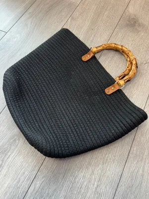 Tote Beach Bag With Bamboo Handles Black