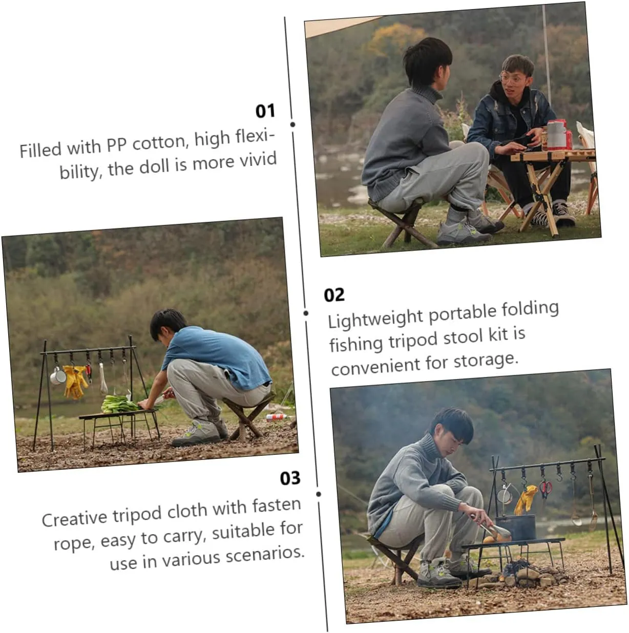 Toyvian 3pcs Outdoor Tripod Stool Kit Portable Camping Fishing Chair with Durable Canvas Cloth Easy Setup Stable Design for Hiking Picnics and Outdoor Activities
