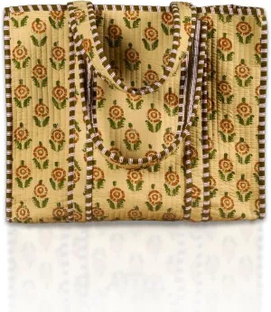 Trade Star 100% Cotton Hand Block Print Quilted Tote Bag Eco-Friendly Boho Shopper Vintage Shoulder Bag for Women