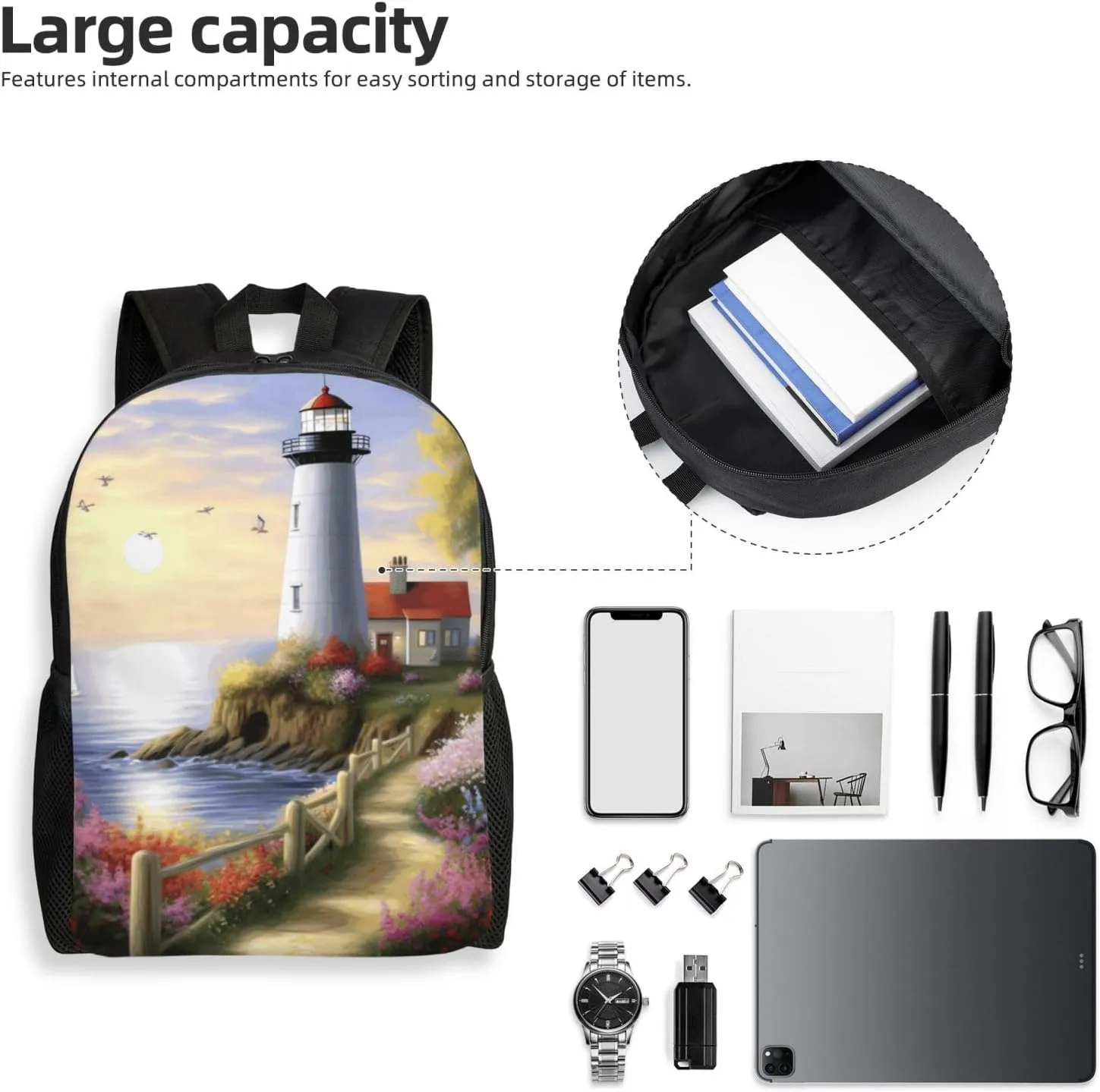 Travel Backpack for Women Men Lightweight 17 inch Laptop Bag Lighthouse Diamond Painting Backpack Casual Daypack
