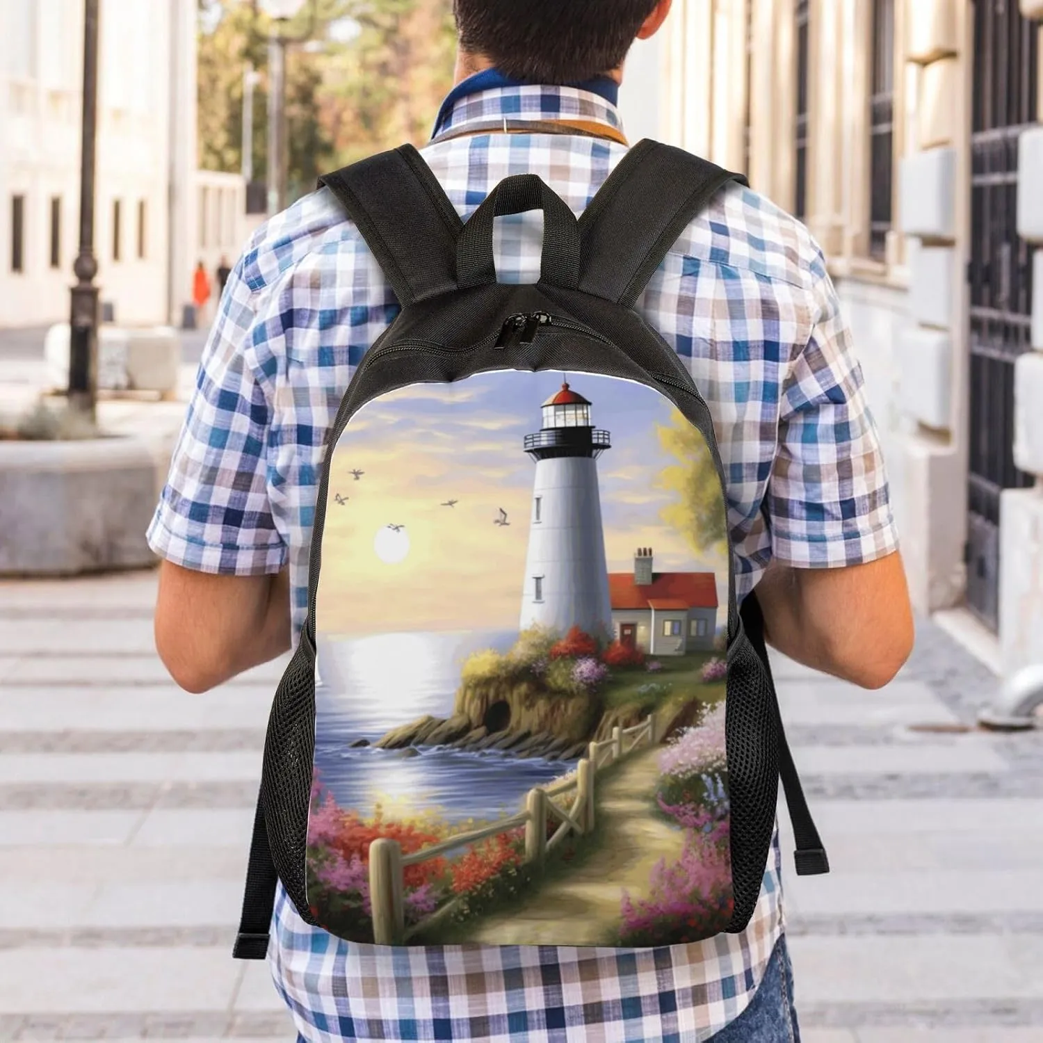 Travel Backpack for Women Men Lightweight 17 inch Laptop Bag Lighthouse Diamond Painting Backpack Casual Daypack