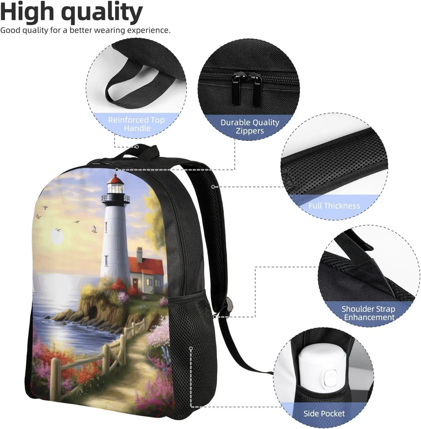 Travel Backpack for Women Men Lightweight 17 inch Laptop Bag Lighthouse Diamond Painting Backpack Casual Daypack