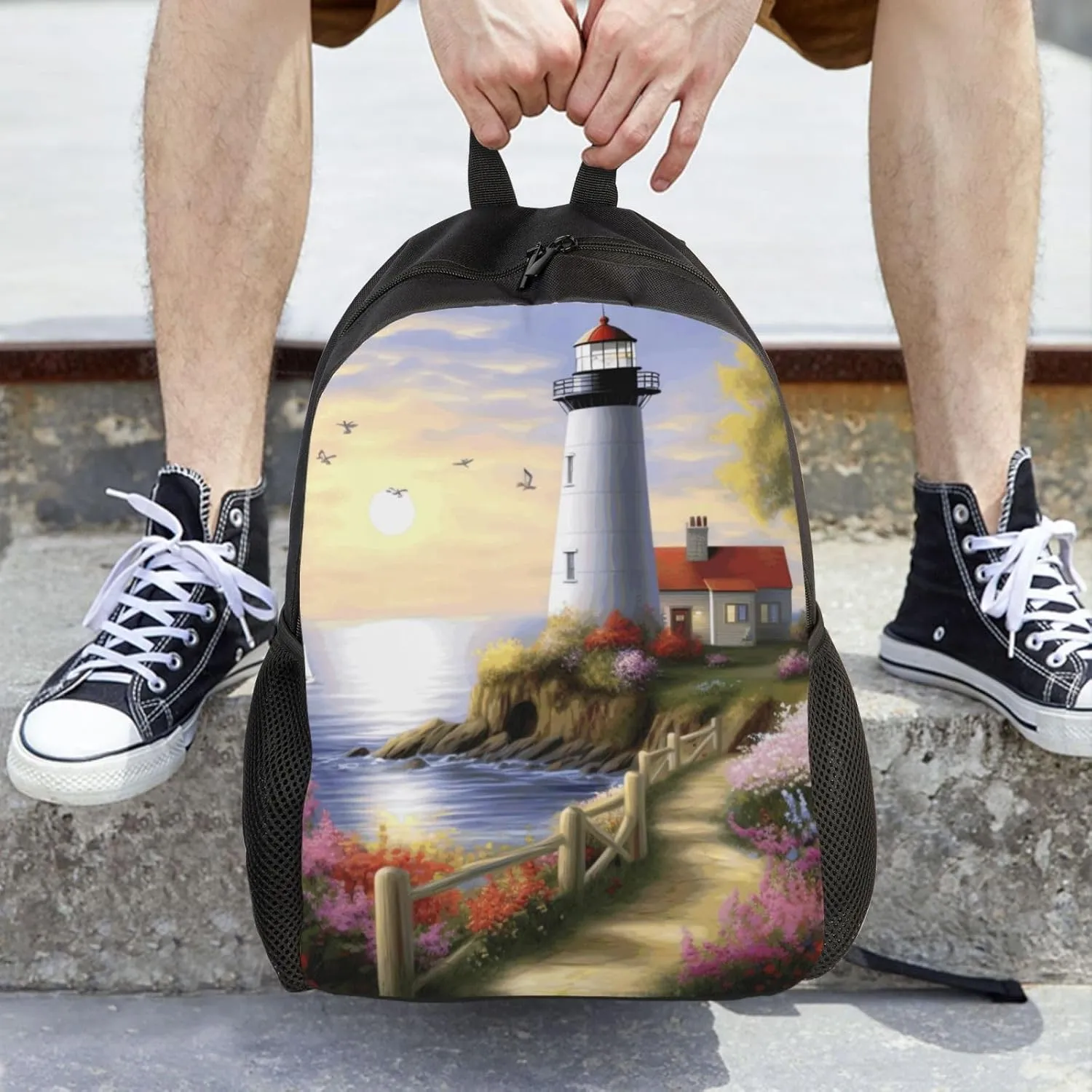 Travel Backpack for Women Men Lightweight 17 inch Laptop Bag Lighthouse Diamond Painting Backpack Casual Daypack