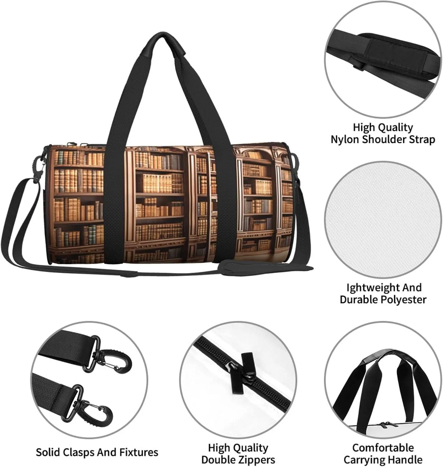 Travel Bag For Women,Library Bookcase Print Personal Item Duffle Bags,Weekend Travel Duffel Tote Bag,Travel Sport Gym Bag For Men,Airplane Travel Essentials For Flying