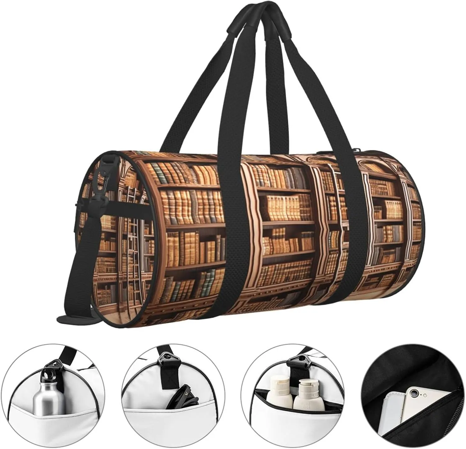 Travel Bag For Women,Library Bookcase Print Personal Item Duffle Bags,Weekend Travel Duffel Tote Bag,Travel Sport Gym Bag For Men,Airplane Travel Essentials For Flying
