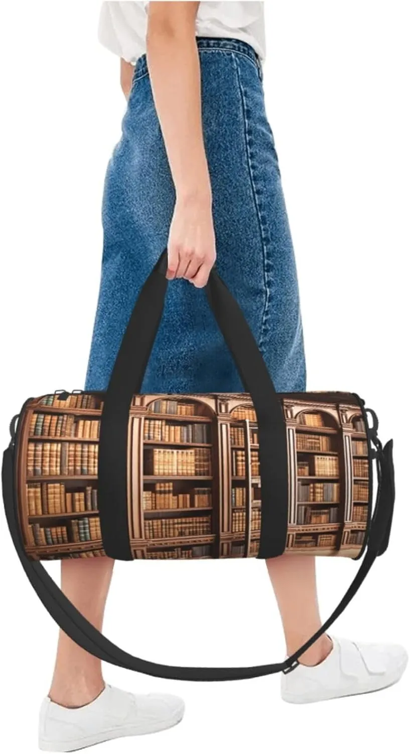Travel Bag For Women,Library Bookcase Print Personal Item Duffle Bags,Weekend Travel Duffel Tote Bag,Travel Sport Gym Bag For Men,Airplane Travel Essentials For Flying
