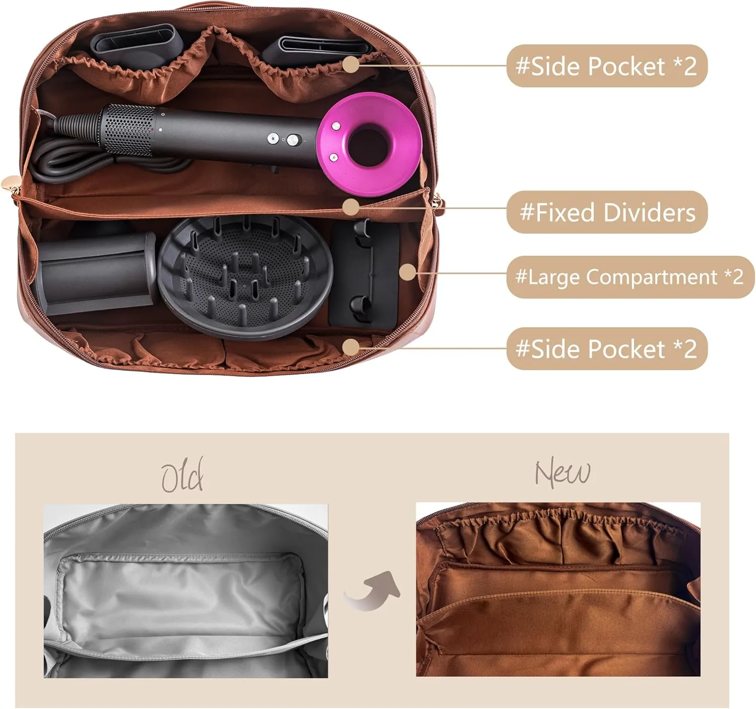 Travel Case Compatible with Dyson Airwrap Styler, Portable Supersonic Hair Dryer Travel Storage Bag, Waterproof Carrying Case Organizer for Shark Flexstyle and Attachments (Brown)