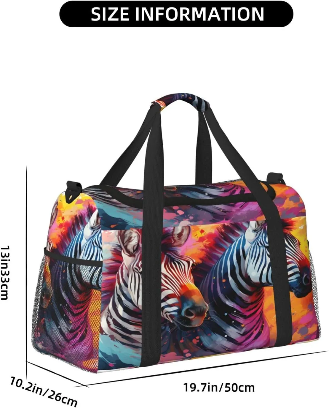 Travel Duffel Bag For Men Women, Africa Zebra Art Painting Carry On Sport Gym Bag With Shoulder Strap Lightweight Waterproof Weekender Bag Overnight Bag