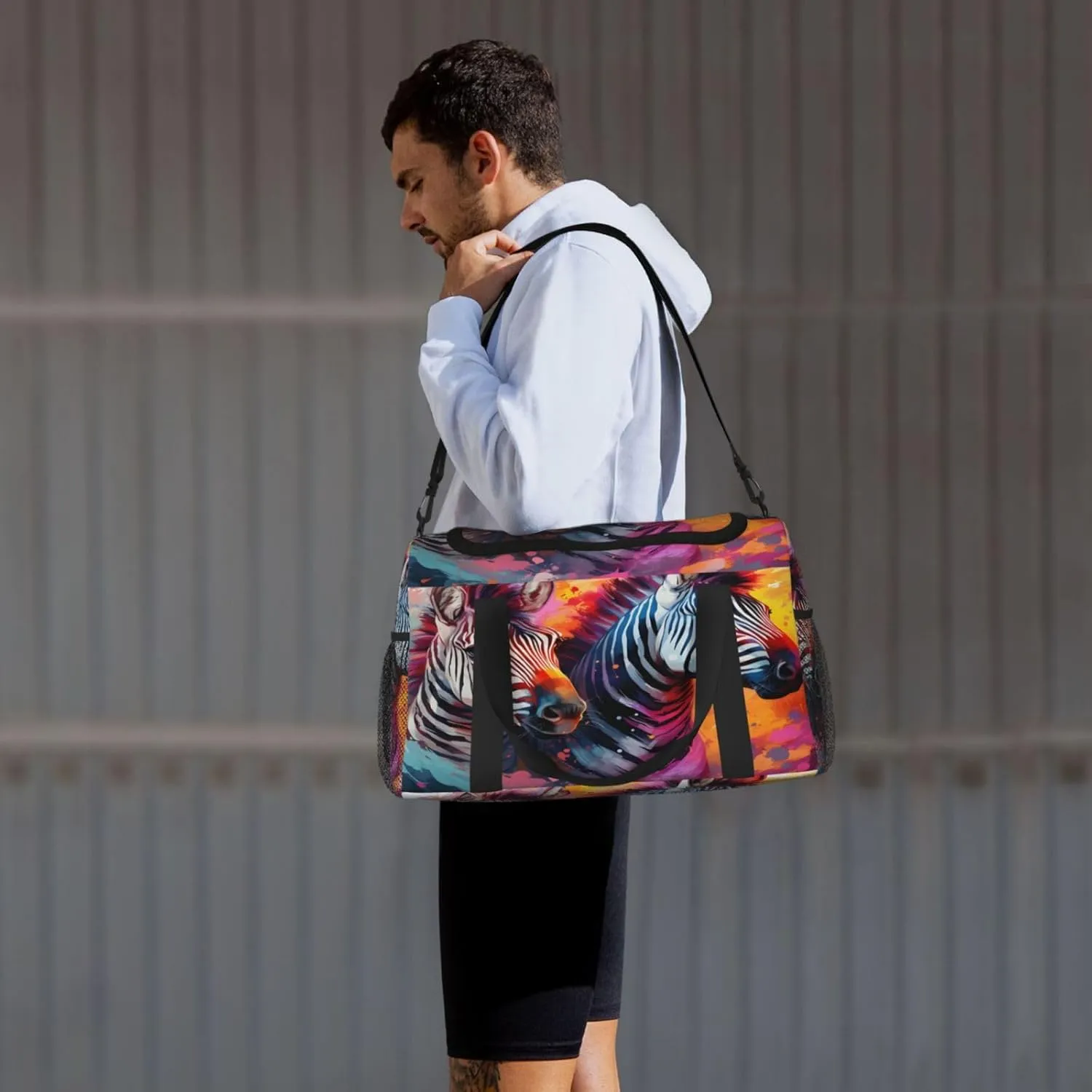 Travel Duffel Bag For Men Women, Africa Zebra Art Painting Carry On Sport Gym Bag With Shoulder Strap Lightweight Waterproof Weekender Bag Overnight Bag