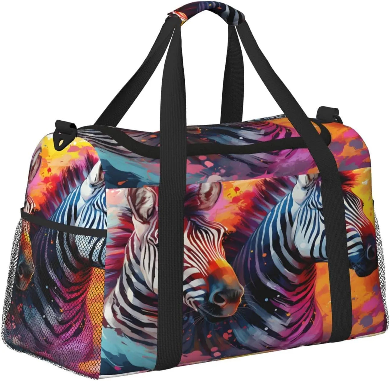 Travel Duffel Bag For Men Women, Africa Zebra Art Painting Carry On Sport Gym Bag With Shoulder Strap Lightweight Waterproof Weekender Bag Overnight Bag