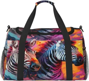 Travel Duffel Bag For Men Women, Africa Zebra Art Painting Carry On Sport Gym Bag With Shoulder Strap Lightweight Waterproof Weekender Bag Overnight Bag