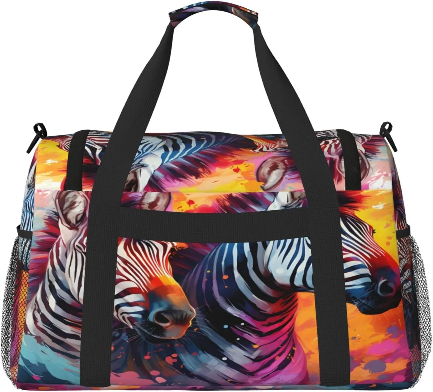 Travel Duffel Bag For Men Women, Africa Zebra Art Painting Carry On Sport Gym Bag With Shoulder Strap Lightweight Waterproof Weekender Bag Overnight Bag