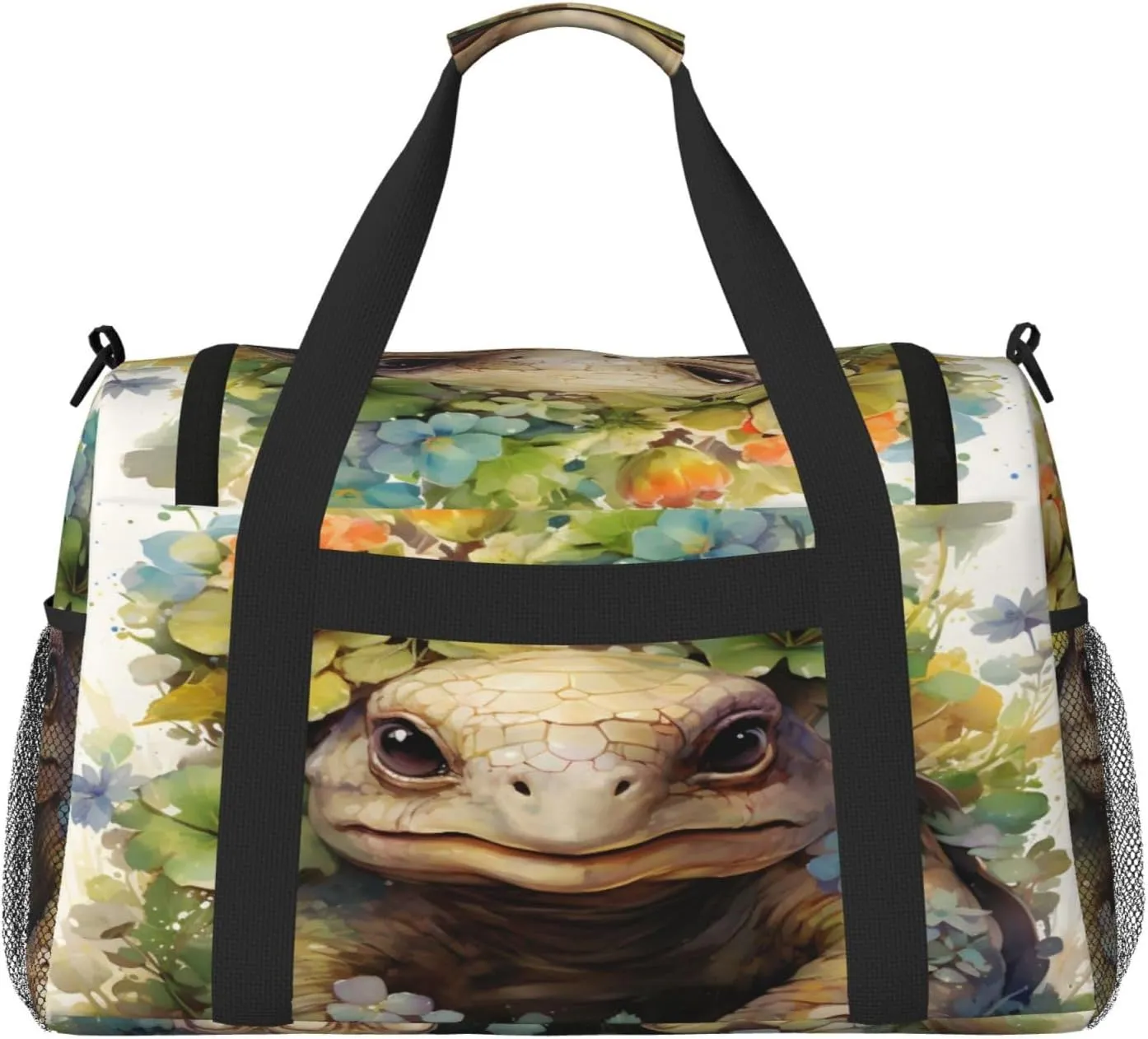 Travel Duffel Bag For Men Women, Animal Tortoise Art Painting Carry On Sport Gym Bag With Shoulder Strap Lightweight Waterproof Weekender Bag Overnight Bag