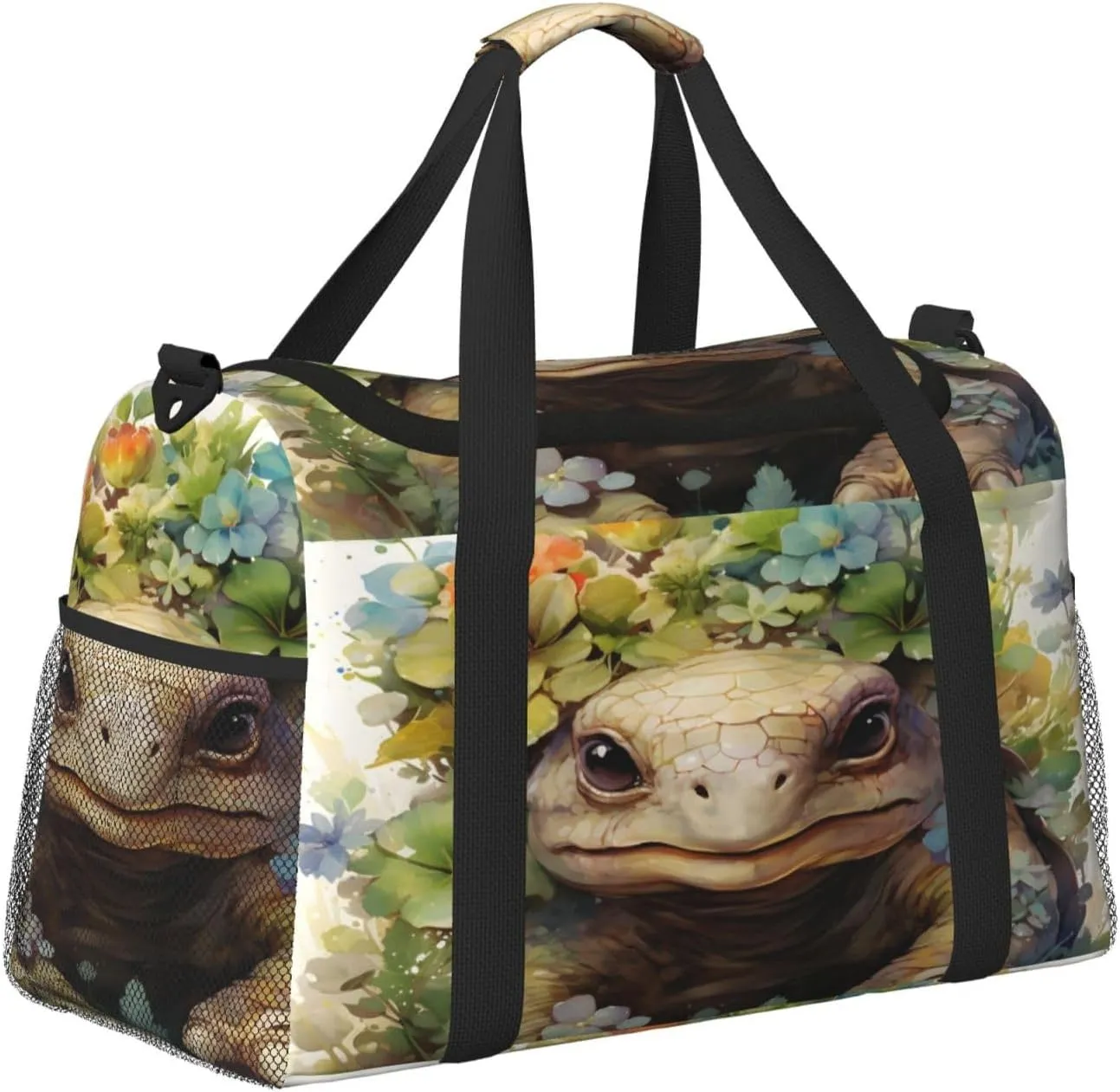 Travel Duffel Bag For Men Women, Animal Tortoise Art Painting Carry On Sport Gym Bag With Shoulder Strap Lightweight Waterproof Weekender Bag Overnight Bag
