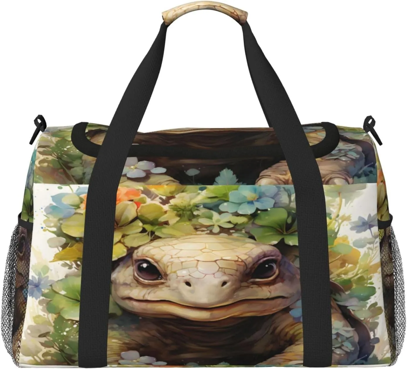 Travel Duffel Bag For Men Women, Animal Tortoise Art Painting Carry On Sport Gym Bag With Shoulder Strap Lightweight Waterproof Weekender Bag Overnight Bag