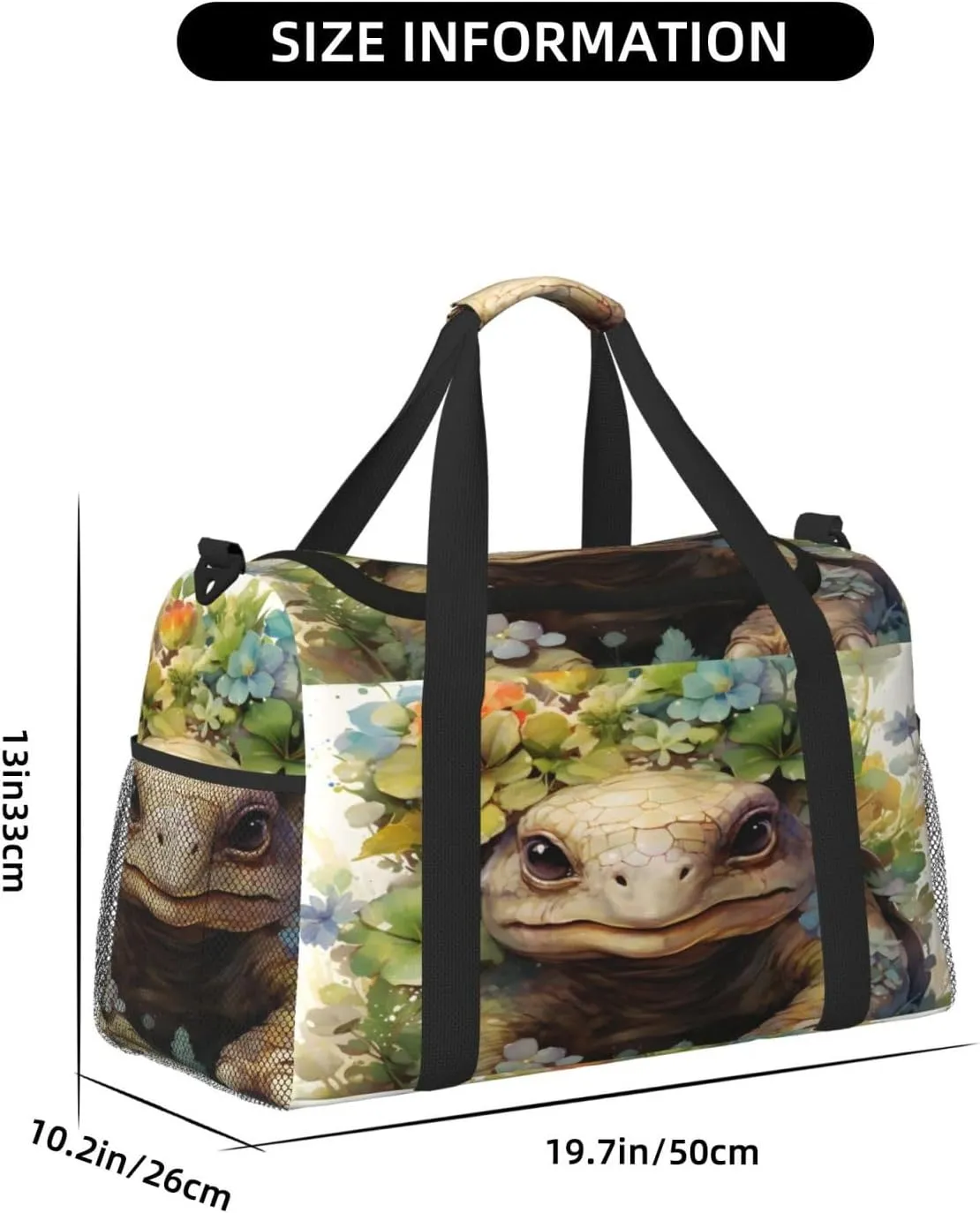 Travel Duffel Bag For Men Women, Animal Tortoise Art Painting Carry On Sport Gym Bag With Shoulder Strap Lightweight Waterproof Weekender Bag Overnight Bag
