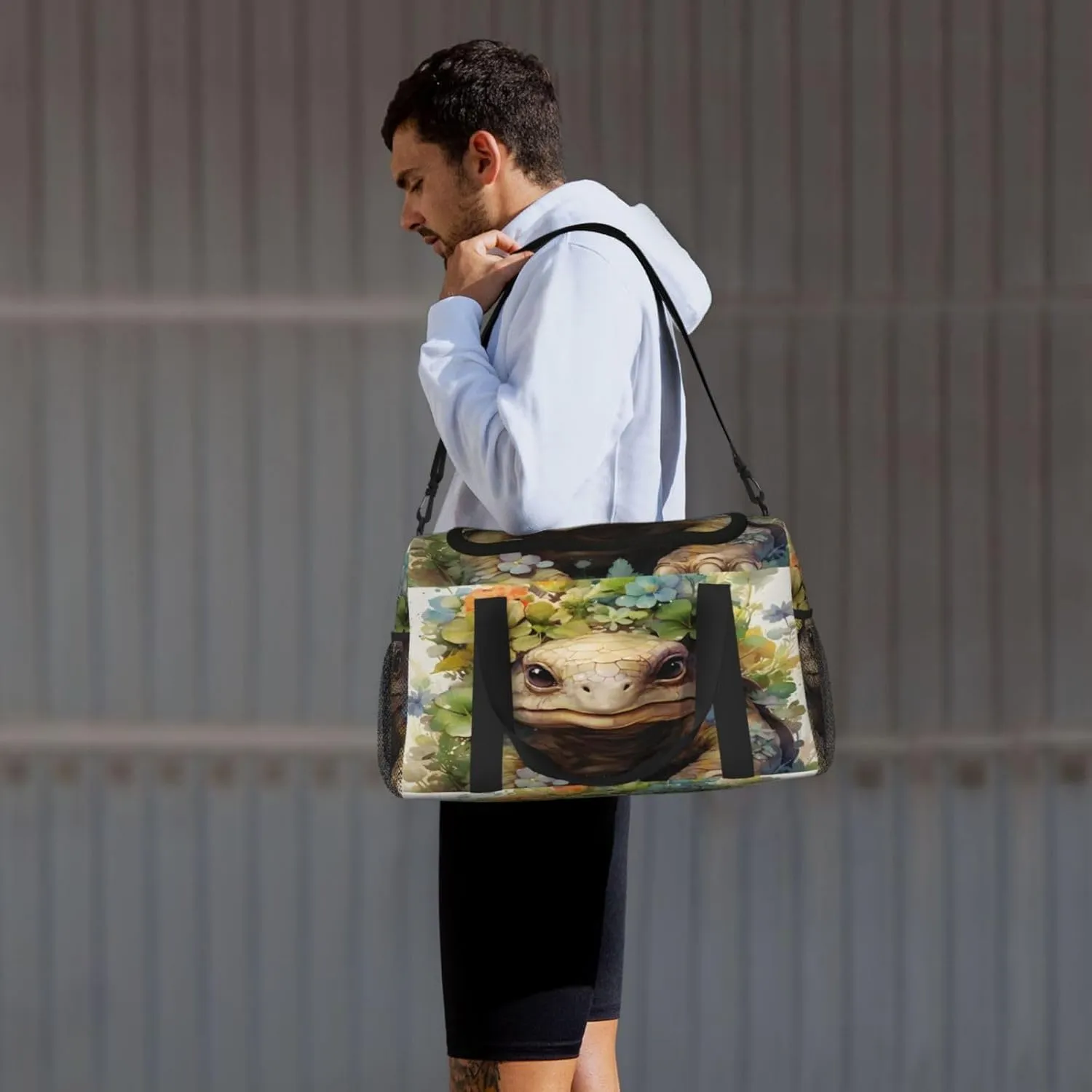 Travel Duffel Bag For Men Women, Animal Tortoise Art Painting Carry On Sport Gym Bag With Shoulder Strap Lightweight Waterproof Weekender Bag Overnight Bag