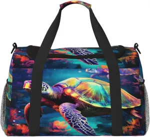 Travel Duffel Bag For Men Women, Animal Turtles Carry On Sport Gym Bag With Shoulder Strap Lightweight Waterproof Weekender Bag Overnight Bag