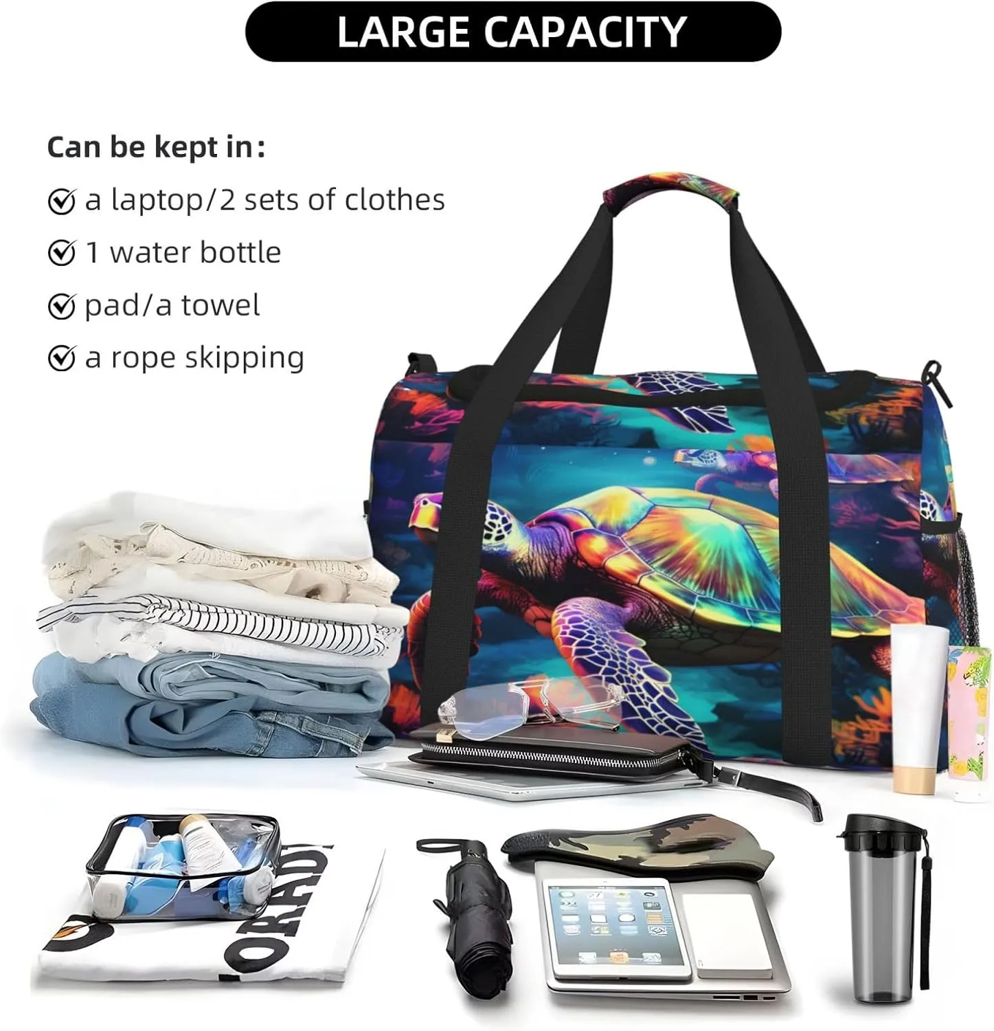 Travel Duffel Bag For Men Women, Animal Turtles Carry On Sport Gym Bag With Shoulder Strap Lightweight Waterproof Weekender Bag Overnight Bag