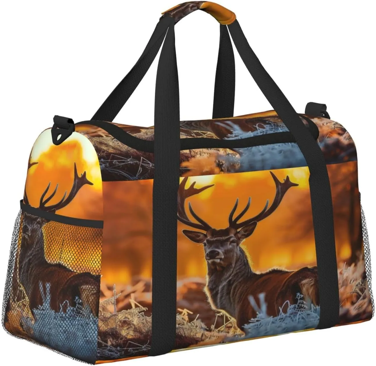 Travel Duffel Bag For Men Women, Autumn Forest Animal Deer Carry On Sport Gym Bag With Shoulder Strap Lightweight Waterproof Weekender Bag Overnight Bag
