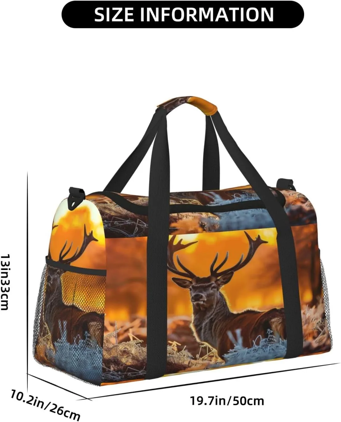 Travel Duffel Bag For Men Women, Autumn Forest Animal Deer Carry On Sport Gym Bag With Shoulder Strap Lightweight Waterproof Weekender Bag Overnight Bag