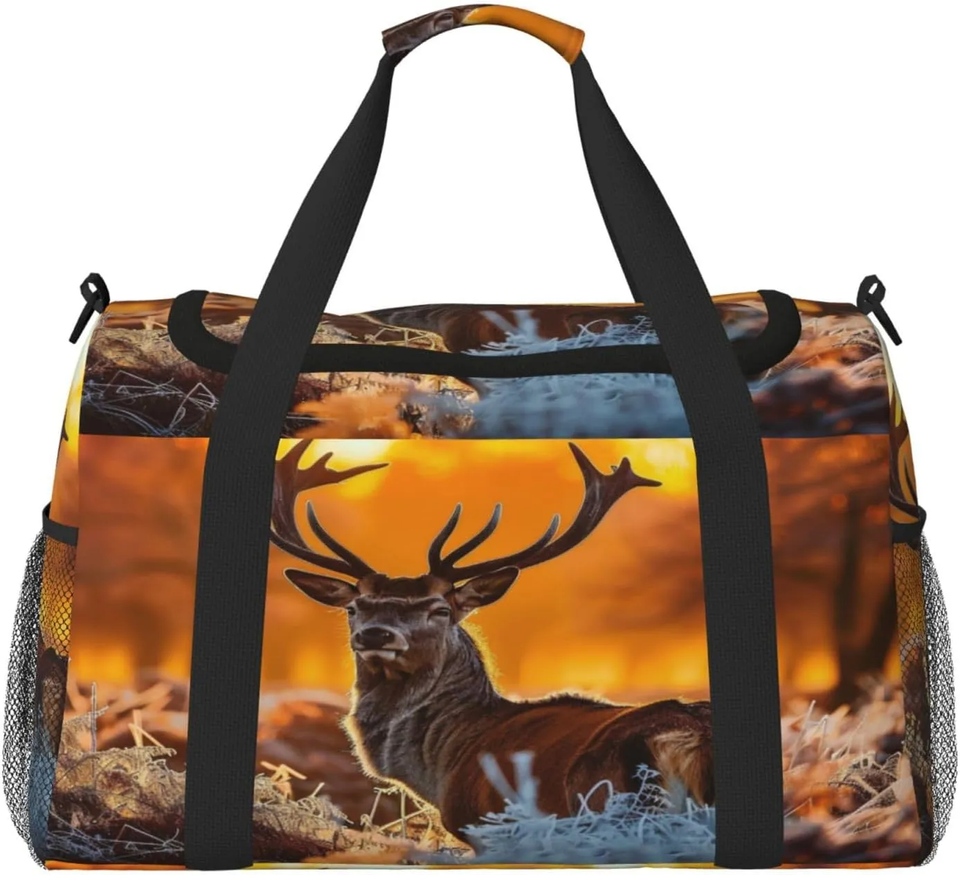 Travel Duffel Bag For Men Women, Autumn Forest Animal Deer Carry On Sport Gym Bag With Shoulder Strap Lightweight Waterproof Weekender Bag Overnight Bag