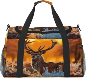 Travel Duffel Bag For Men Women, Autumn Forest Animal Deer Carry On Sport Gym Bag With Shoulder Strap Lightweight Waterproof Weekender Bag Overnight Bag